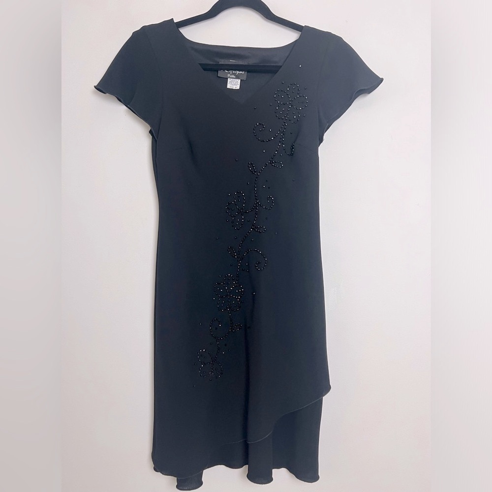S.L. Fashions Petite Vintage Black Floral Beading Layered Hem 90s Y2K Dress 4P‎